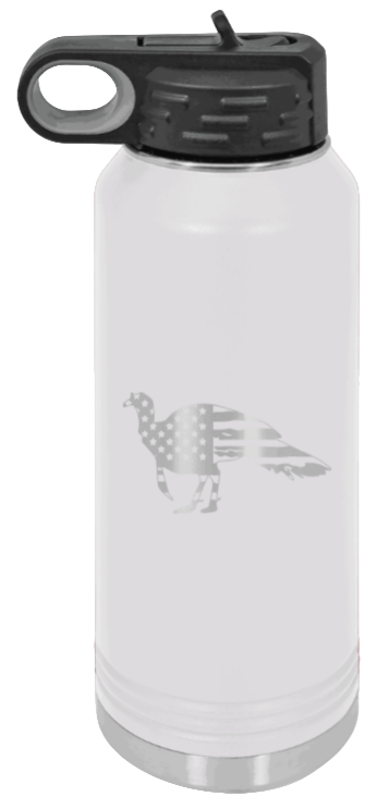 Distressed Flag Turkey - 32oz Water Bottle- White