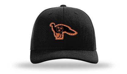 Richarson 112 Black Hat with 'Girl Dad' text Rawhide Leather Patch Hat with White stitching.