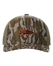 Load image into Gallery viewer, Distressed Flag Fish Leather Patch Richardson 112 Duck Camo Hat
