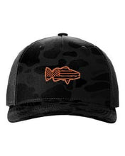 Load image into Gallery viewer, Distressed Flag Fish Leather Patch Richardson 112 Duck Camo Hat
