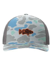 Load image into Gallery viewer, Distressed Flag Fish Leather Patch Richardson 112 Duck Camo Hat
