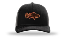 Load image into Gallery viewer, Distressed Flag Bass Leather Patch Richardson 112 Hat
