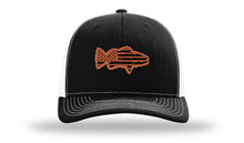 Load image into Gallery viewer, Distressed Flag Bass Leather Patch Richardson 112 Hat
