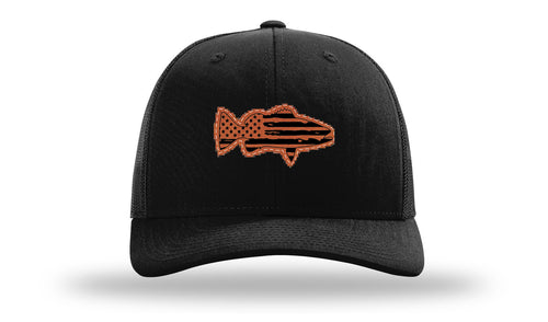Richarson 112 Black Hat with 'Girl Dad' text Rawhide Leather Patch Hat with White stitching.