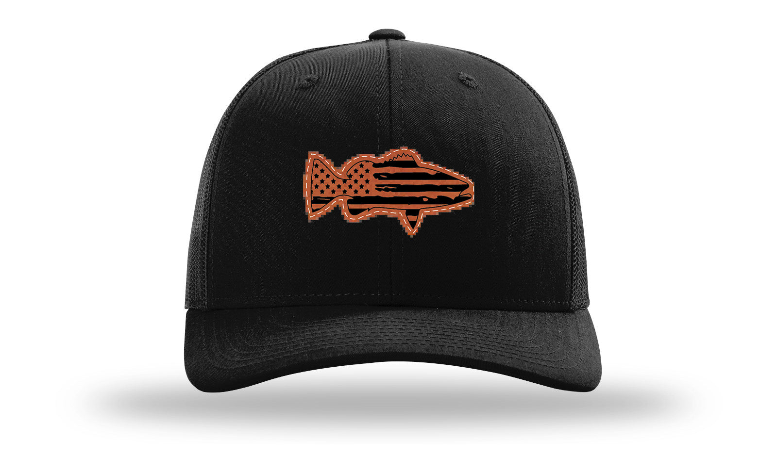 Richarson 112 Black Hat with 'Girl Dad' text Rawhide Leather Patch Hat with White stitching.