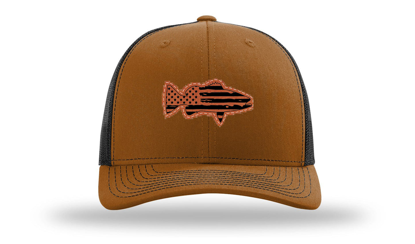 Distressed Flag Bass Leather Patch Richardson 112 Hat