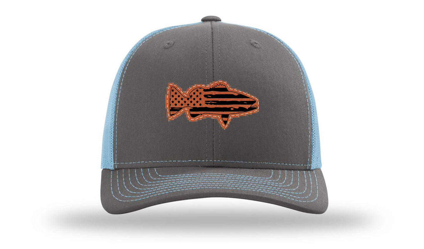 Distressed Flag Bass Leather Patch Richardson 112 Hat