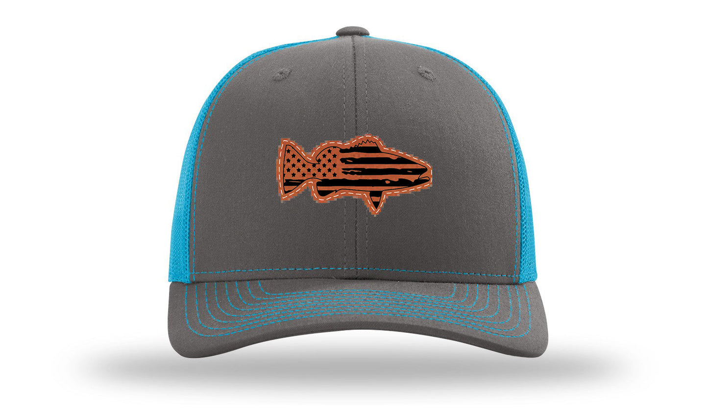 Distressed Flag Bass Leather Patch Richardson 112 Hat