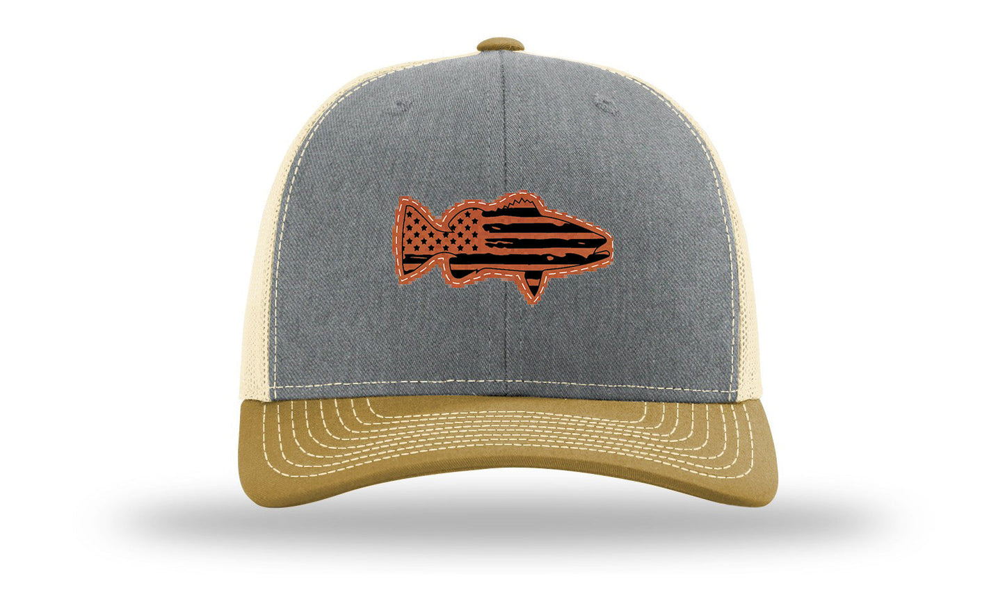 Distressed Flag Bass Leather Patch Richardson 112 Hat