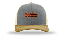 Load image into Gallery viewer, Distressed Flag Bass Leather Patch Richardson 112 Hat
