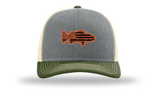 Load image into Gallery viewer, Distressed Flag Bass Leather Patch Richardson 112 Hat
