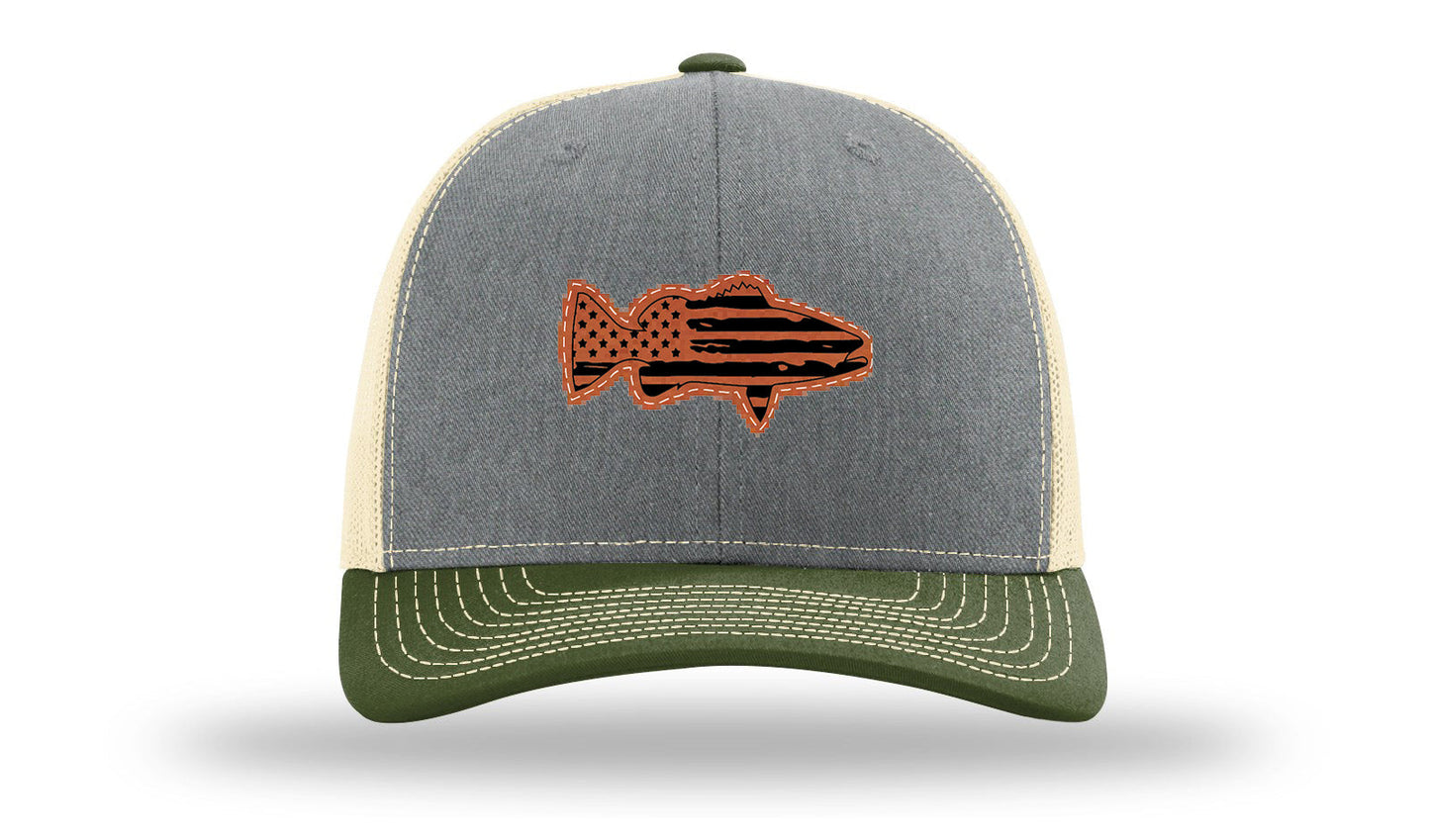 Distressed Flag Bass Leather Patch Richardson 112 Hat
