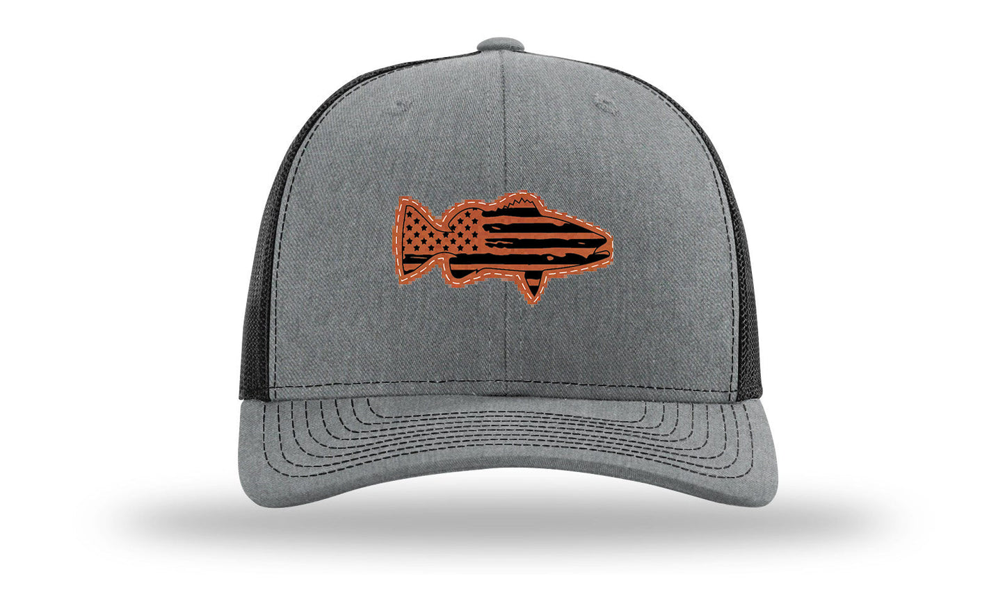 Distressed Flag Bass Leather Patch Richardson 112 Hat