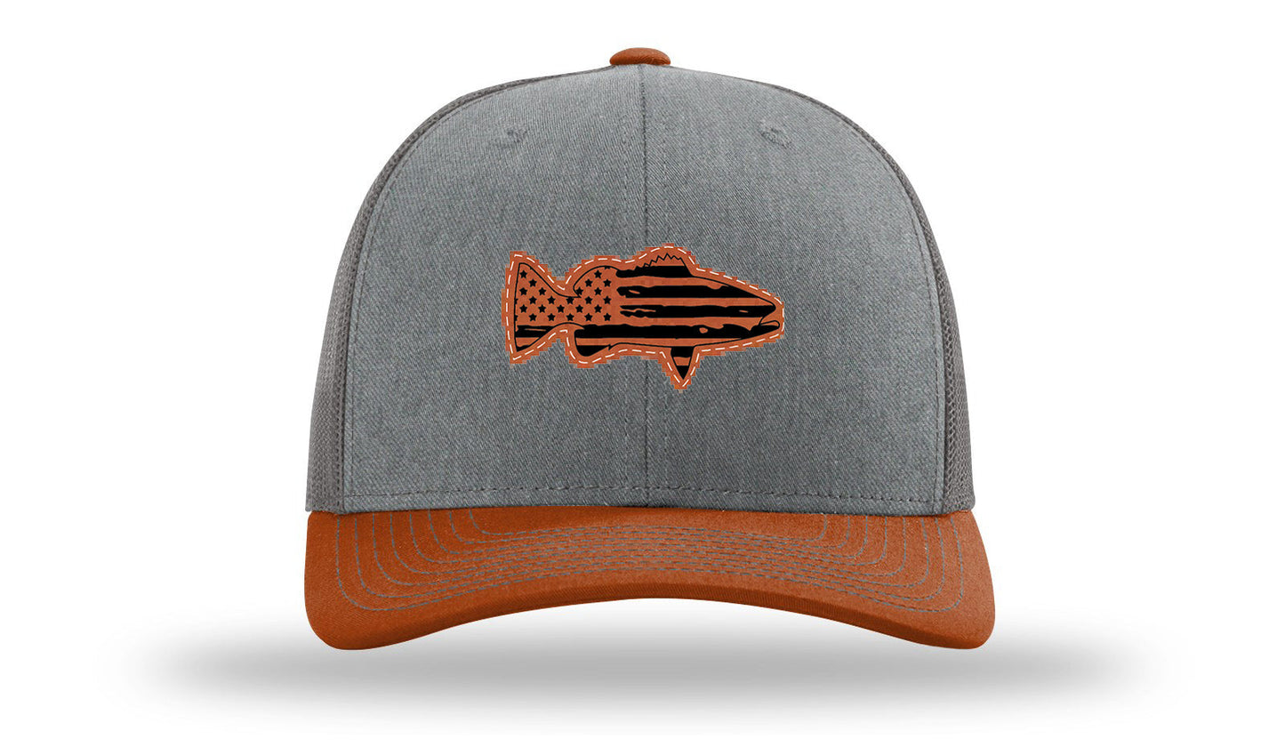 Distressed Flag Bass Leather Patch Richardson 112 Hat