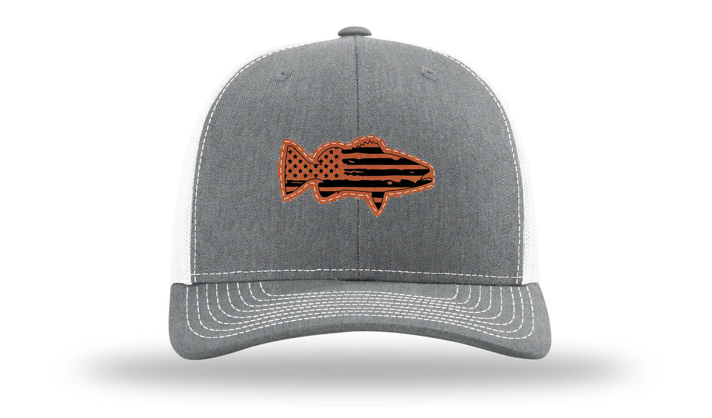 Distressed Flag Bass Leather Patch Richardson 112 Hat
