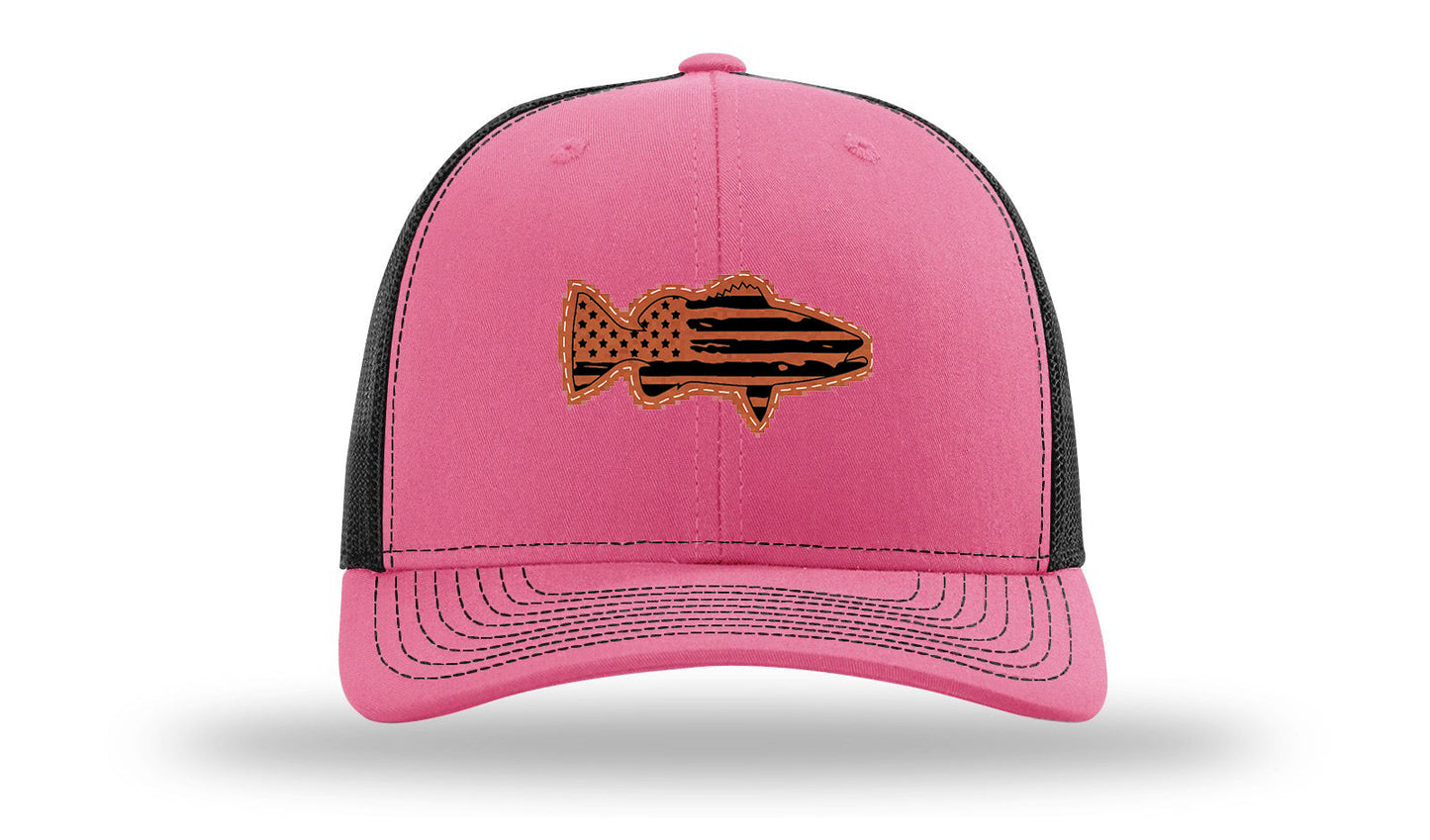 Distressed Flag Bass Leather Patch Richardson 112 Hat