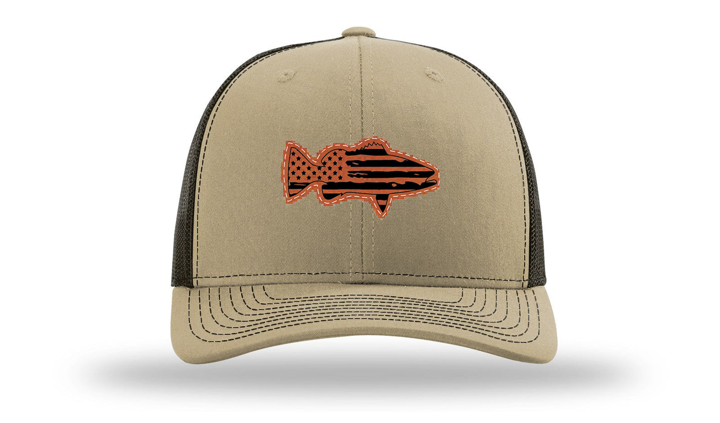 Distressed Flag Bass Leather Patch Richardson 112 Hat