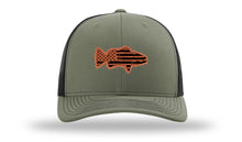 Load image into Gallery viewer, Distressed Flag Bass Leather Patch Richardson 112 Hat
