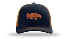 Load image into Gallery viewer, Distressed Flag Bass Leather Patch Richardson 112 Hat
