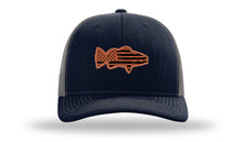 Load image into Gallery viewer, Distressed Flag Bass Leather Patch Richardson 112 Hat

