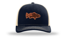Load image into Gallery viewer, Distressed Flag Bass Leather Patch Richardson 112 Hat
