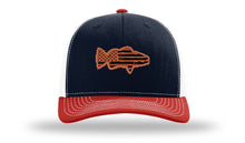 Load image into Gallery viewer, Distressed Flag Bass Leather Patch Richardson 112 Hat
