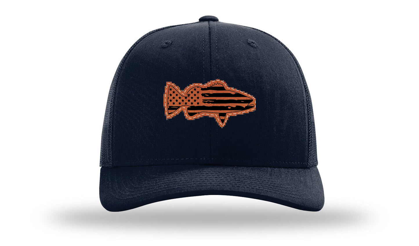 Distressed Flag Bass Leather Patch Richardson 112 Hat