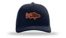 Load image into Gallery viewer, Distressed Flag Bass Leather Patch Richardson 112 Hat
