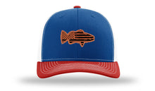 Load image into Gallery viewer, Distressed Flag Bass Leather Patch Richardson 112 Hat

