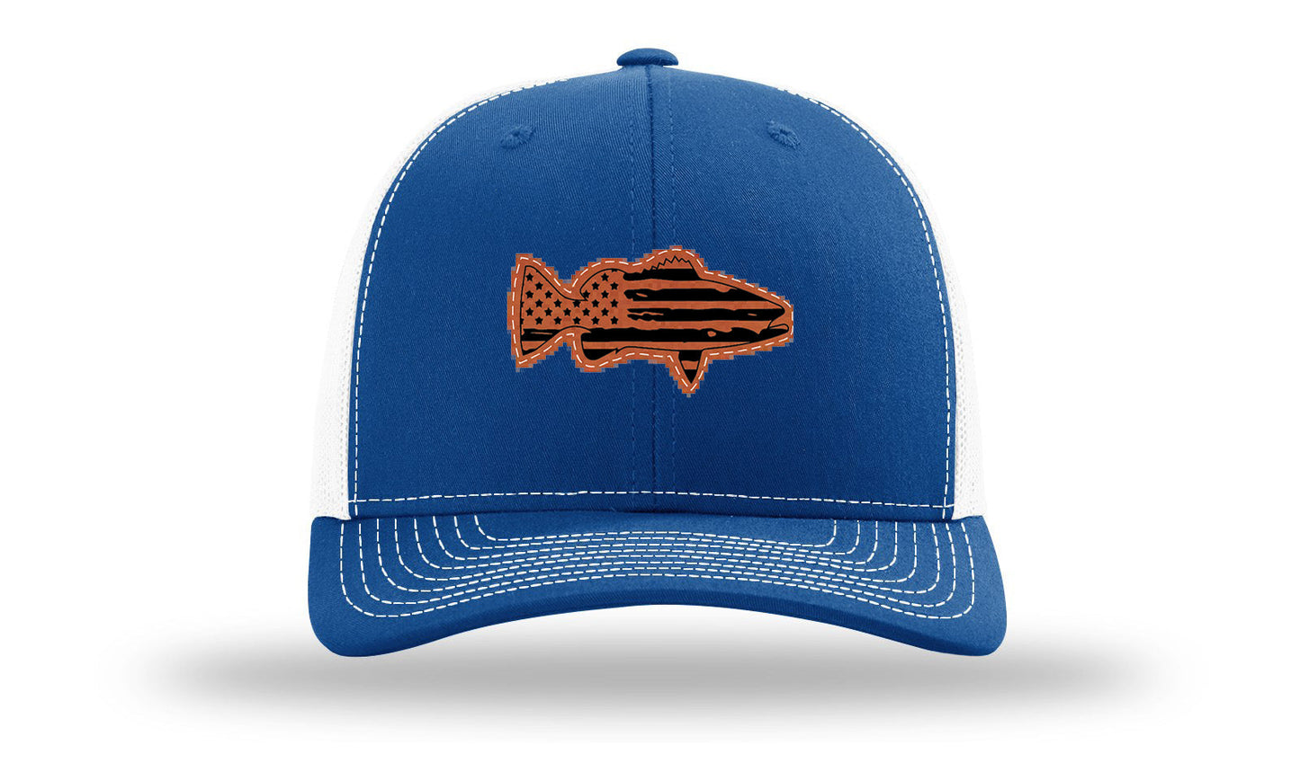 Distressed Flag Bass Leather Patch Richardson 112 Hat