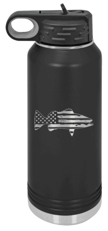 Distressed Flag Fish - 32oz Water Bottle- Black