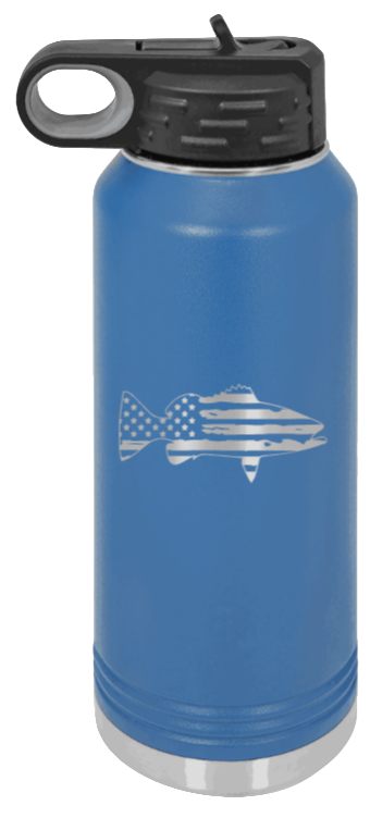 Distressed Flag Fish - 32oz Water Bottle- Royal Blue