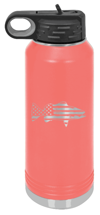 Distressed Flag Fish - 32oz Water Bottle- Coral