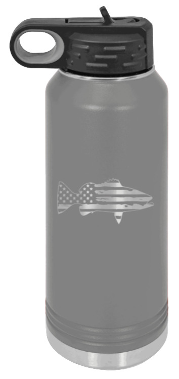 Distressed Flag Fish - 32oz Water Bottle- Dark Grey