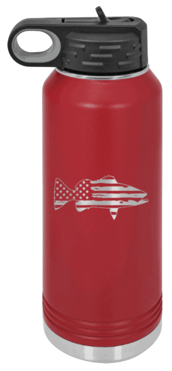 Distressed Flag Fish - 32oz Water Bottle- Maroon