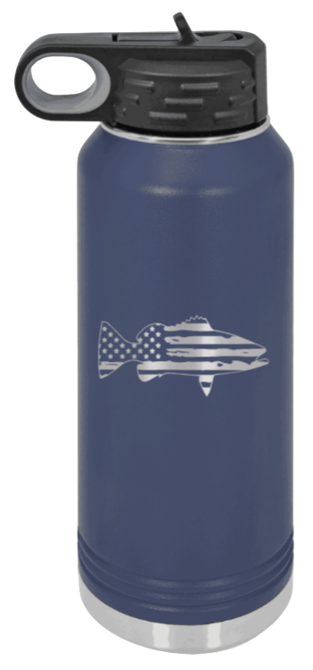 Distressed Flag Fish - 32oz Water Bottle- Navy