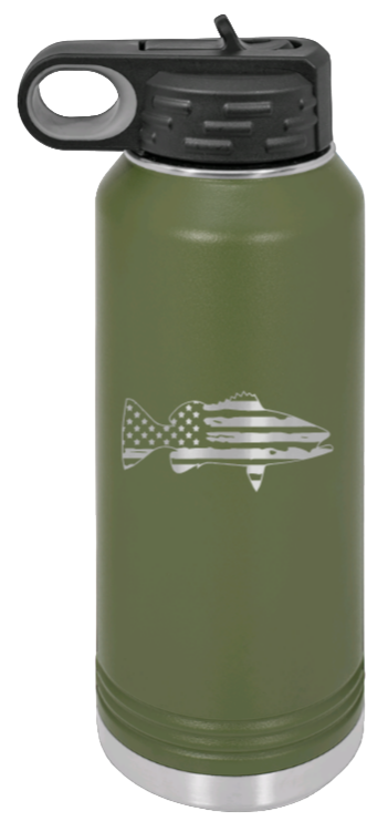 Distressed Flag Fish - 32oz Water Bottle- Olive
