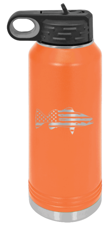 Distressed Flag Fish - 32oz Water Bottle- Orange