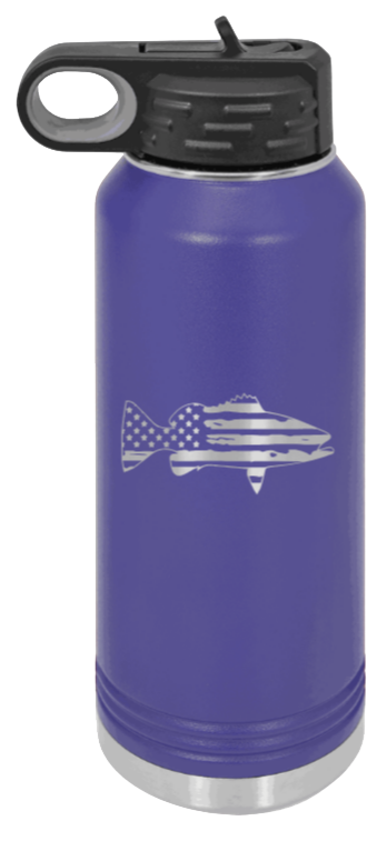 Distressed Flag Fish - 32oz Water Bottle- Purple