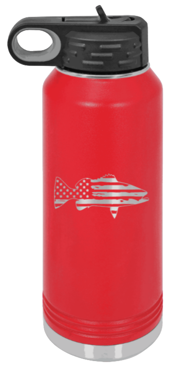 Distressed Flag Fish - 32oz Water Bottle- Red