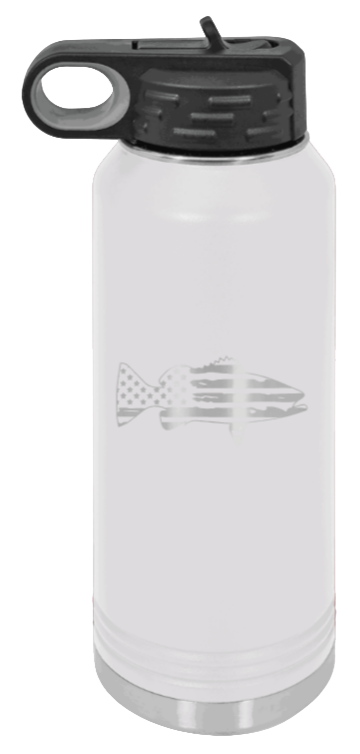 Distressed Flag Fish - 32oz Water Bottle- White