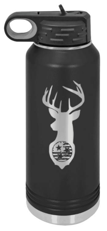 TriStar Flag Deer Laser Engraved Water Bottle (Etched)