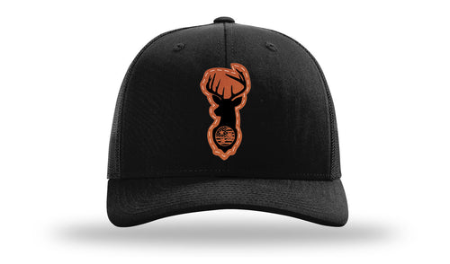 Richarson 112 Black Hat with 'Girl Dad' text Rawhide Leather Patch Hat with White stitching.