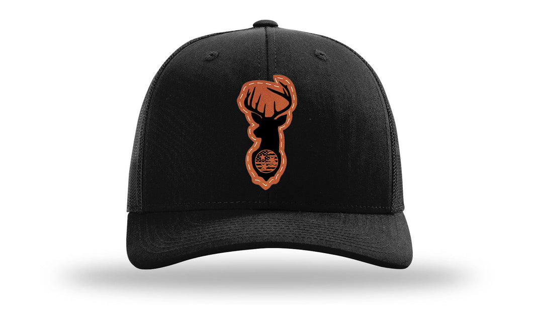 Richarson 112 Black Hat with 'Girl Dad' text Rawhide Leather Patch Hat with White stitching.