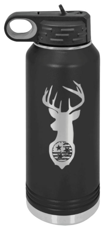 Tristar Flag Deer - 32oz Water Bottle- Black