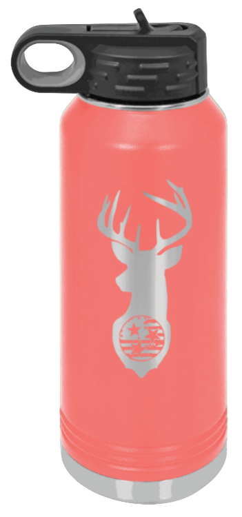 Tristar Flag Deer - 32oz Water Bottle- Coral