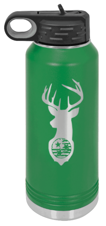 Tristar Flag Deer - 32oz Water Bottle- Green
