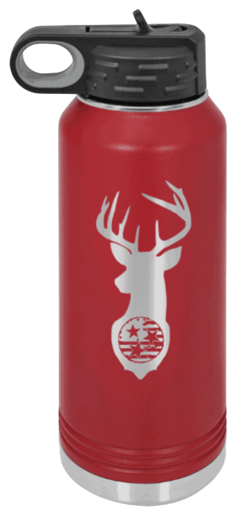 Tristar Flag Deer - 32oz Water Bottle- Maroon