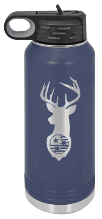 Tristar Flag Deer - 32oz Water Bottle- Navy