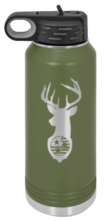 Tristar Flag Deer - 32oz Water Bottle- Olive